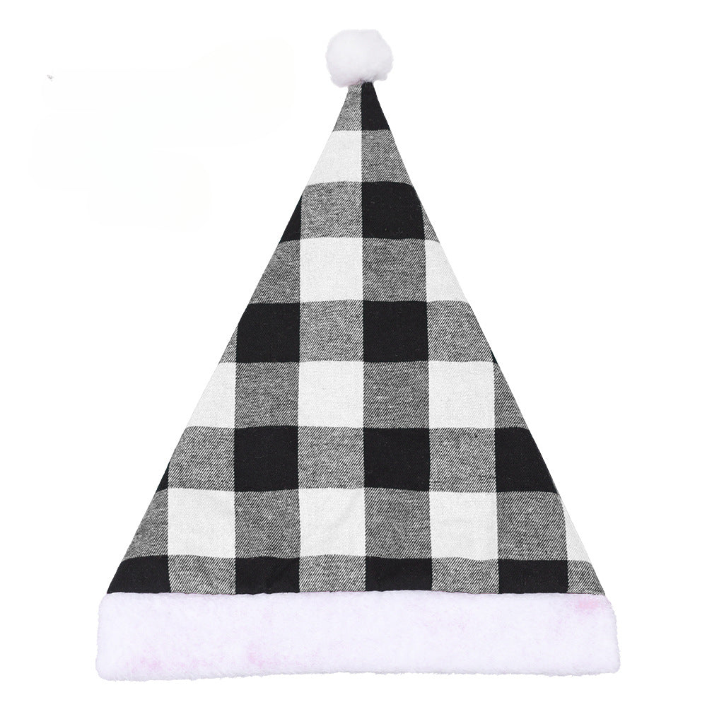 Wholesale Black Red Black and White Plaid Fabric Adult One-size-fits-all Fabric Christmas Hat